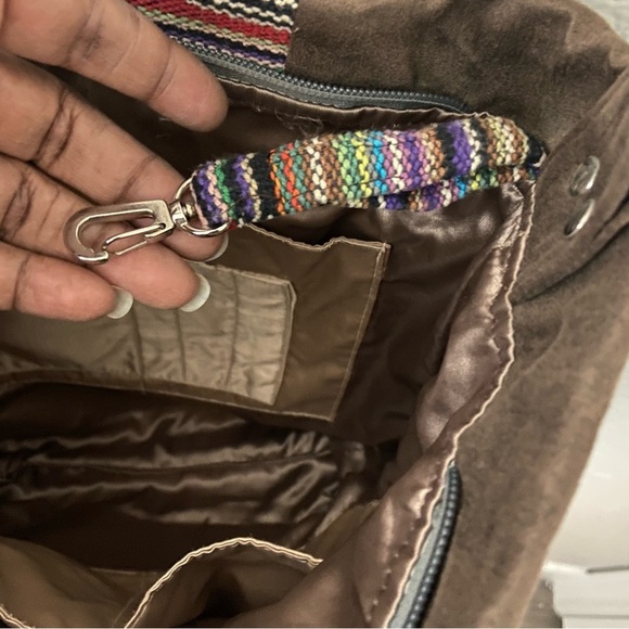 Hilltop of Hope Hobo Crossbody Bag Brown Faux Suede Woven Multicolored Stripes - Picture 10 of 12